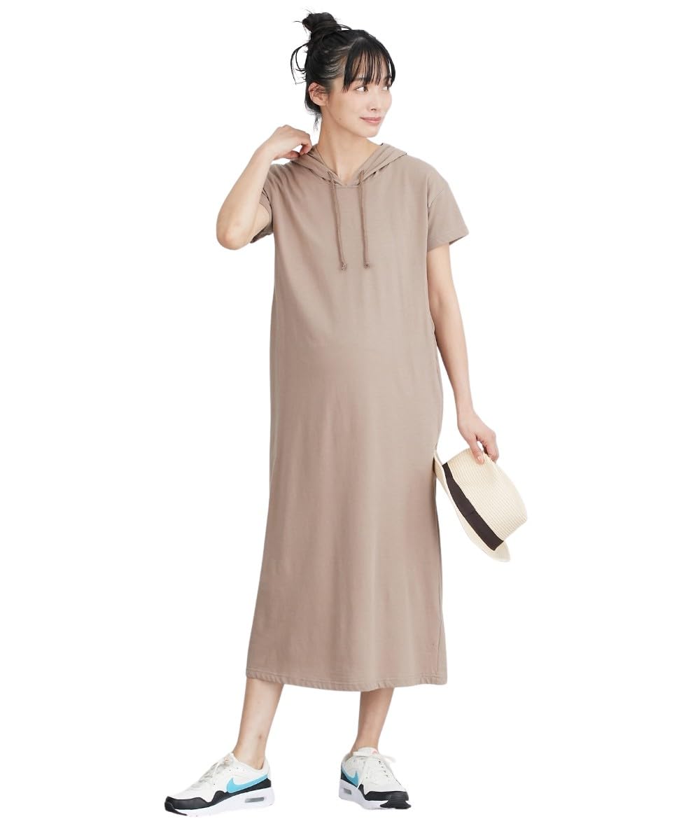 

Nissen Dress Hoodie Dress and Maternity Size M [Maternity Wear/Nursing Wear] Loose-fitting (Pre- Postpartum) Beige, бежевый
