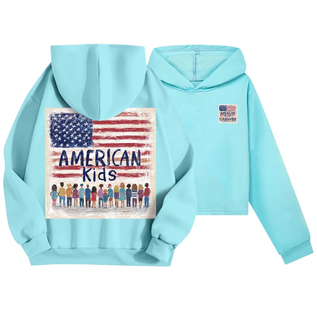 Kids Casual Fashion American Flag Printed Long Sleeve Hooded Sweatshirt