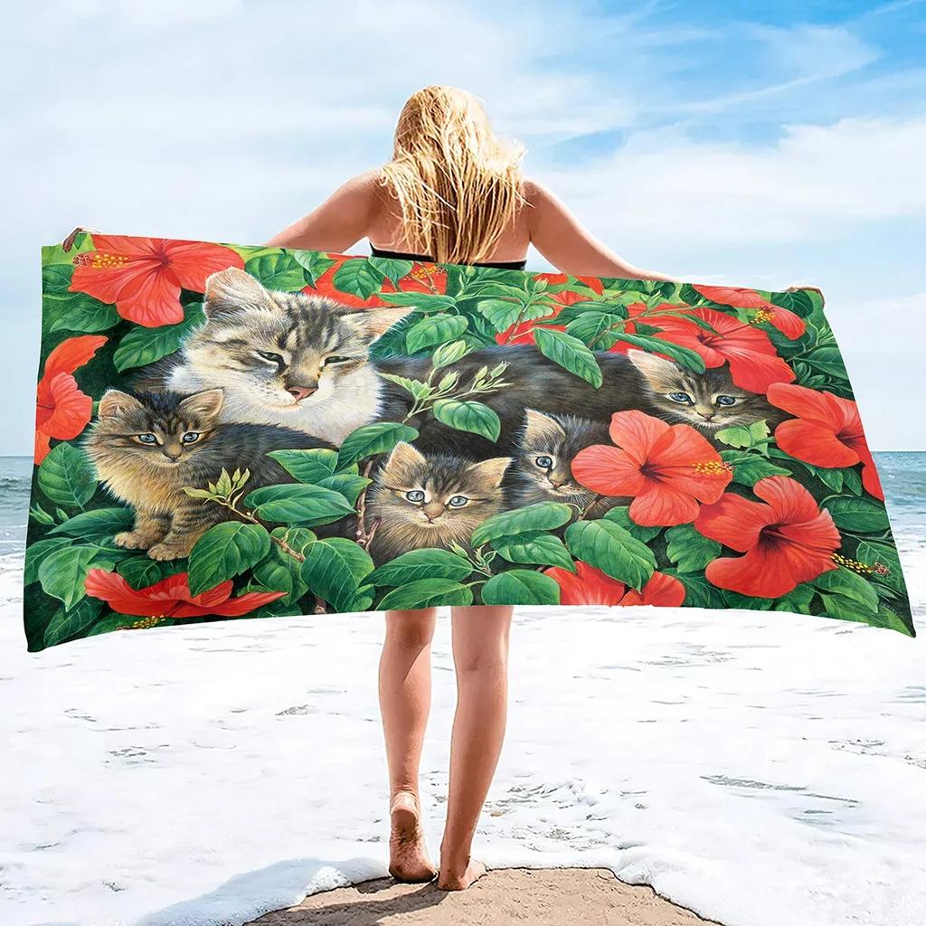Kitten Cat Microfiber Beach Towel,Oversized Soft Absorbent Quick Dry Sand Free Thin Lightweight Beach Towel,Pool Swimming Towels
