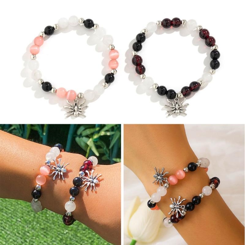 2pcs Horror Spiders Couple Bracelet Halloween Cosplay Costume Wrist Chain Trend Friendship Bangle for Daily Wear Jewelry