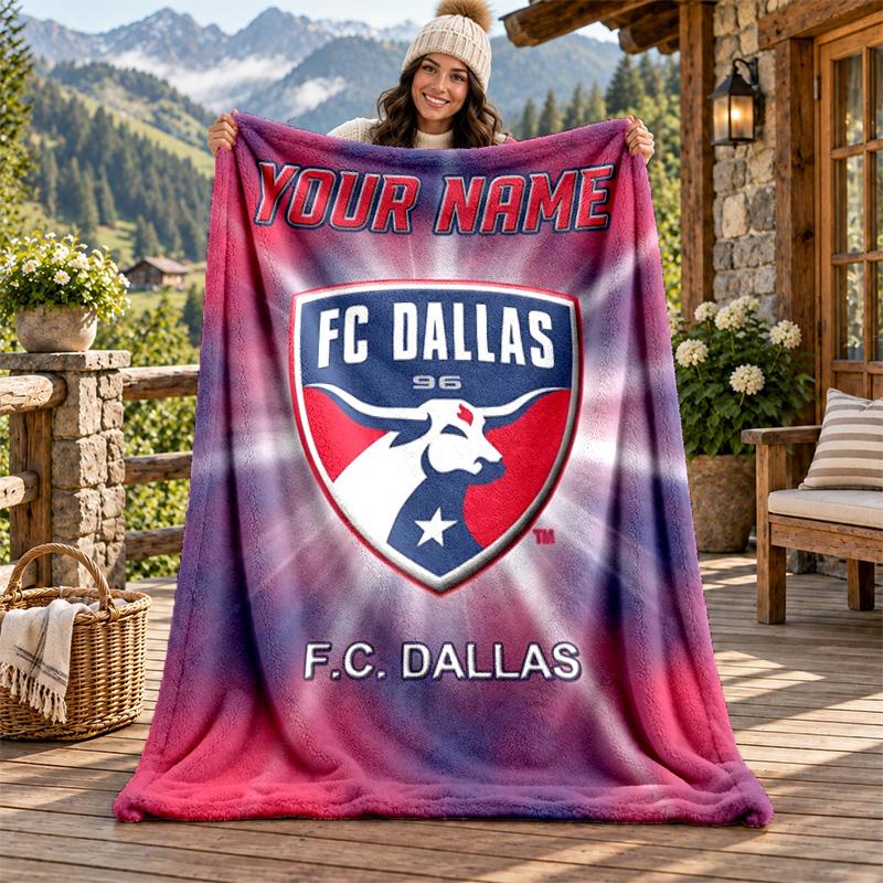 FC Dallas Custom Name Flannel Blanket Personalized Soft Warm Plush Throw Blanket Customized Gift for Family Friends