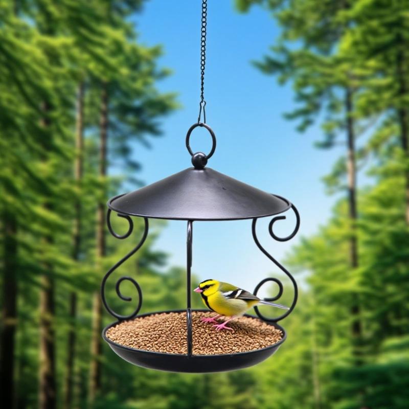 Squirrels Proof Outdoor Bird Feeder Metal Construction Feeding Ports Weatherproof Roof Design For Finches