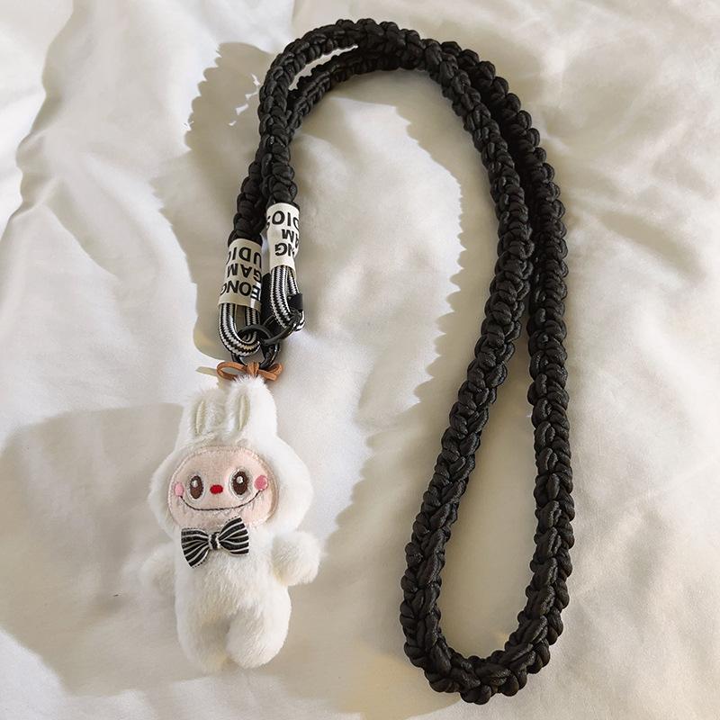 Cute White Labubu Doll Outdoor Travel Mobile Phone Straps Universal Female Accessories with Hanging Chain Lanyard Bag