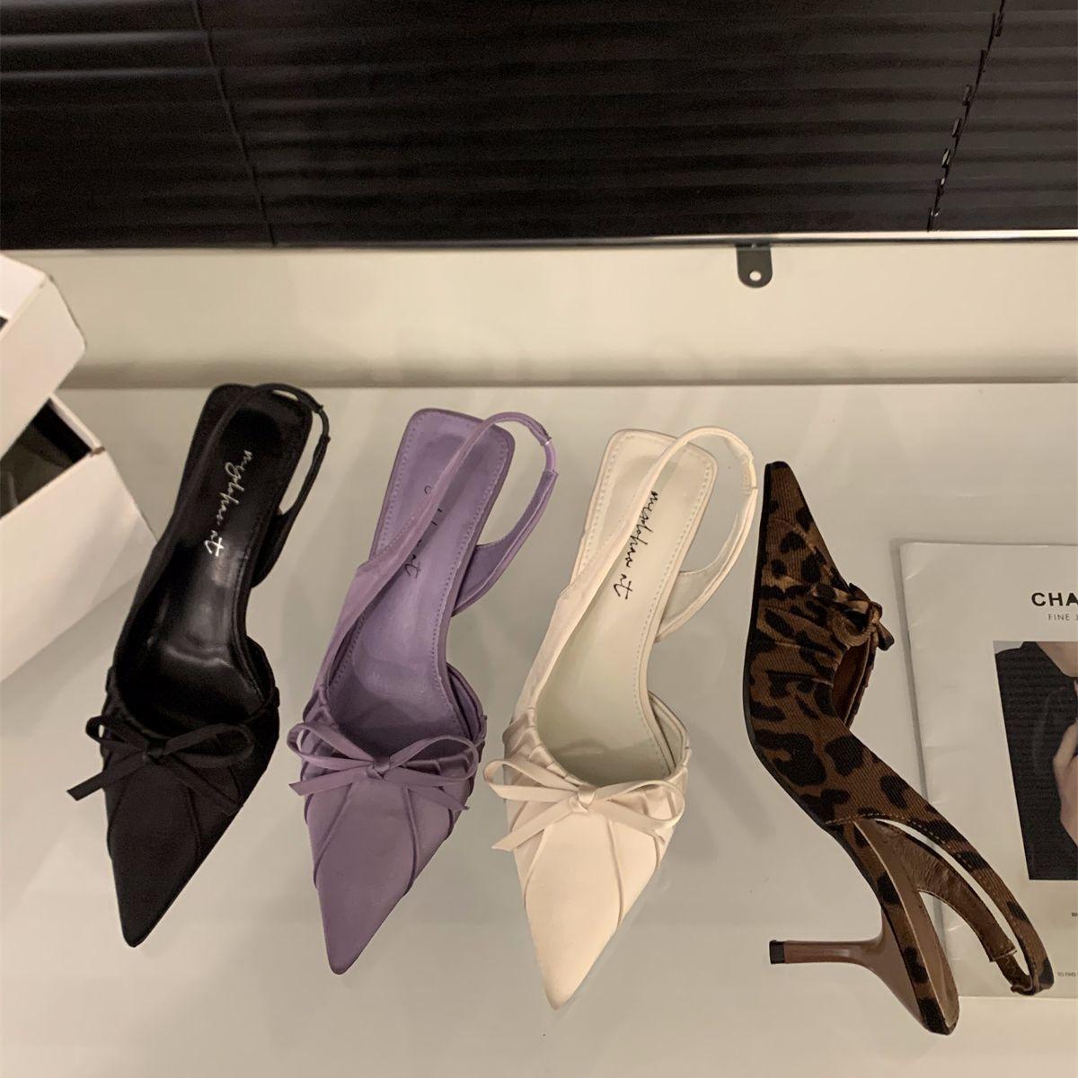 

Французские фиолетовые босоножки на высоком каблуке с сумкой на голове, туфли-лодочки Fairy, темперамент с юбкой и бантом, одинарные туфли 40 чёрный