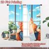 2D Flat Printing 2pcs Window Curtains Cute Cat Eating Spaghetti Digital Printed Polyester Drapes Holiday Decorations for Holiday