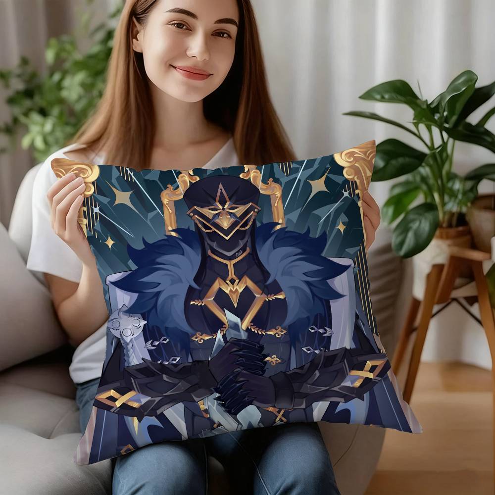 Genshin Impact Capitano Thrain Pillow Case Short Plush Double-sided Print Square Throw Pillow Covers Sofa Home Cushion Decor