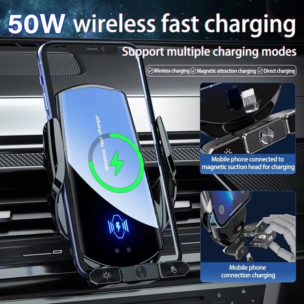 50W Bezprzewodowa ładowarka samochodowa Bezprzewodowa ładowarka samochodowa Stojak do iPhone'a 15 14 13 Samsung Xiaomi Uchwyt na kratkę wentylacyjną Uchwyt samochodowy na telefon