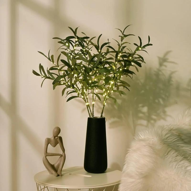 Ramos de Oliveira Artificiais Iluminados Para Vasos, Hastes Decorativas de Folhagem Para Centros de Mesa, Arranjos Florais de Casamento, Decoração de Casa Interior