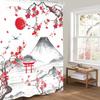 Japanese Shower Curtain Fuji Mountain Cherry Blossom Asian Anime Theme Burgundy Sun Koi Watercolor Floral Spring Cool Fabric