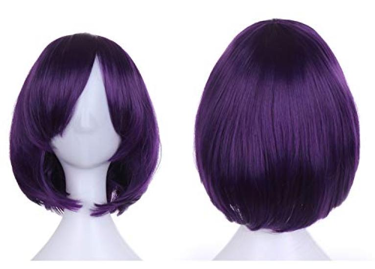 Pumpkin Parade Wig Set Short Bob Medium Full with Stand Royal Purple 3-piece