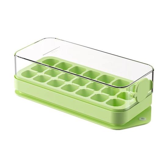 

Форма для льда с крышкой и контейнером, 21 полость, лоток для кубиков льда для морозильной камеры, легкосъемный, быстрозаполняемый льдогенератор, не содержащий бисфенола А, для коктейлей зелёный