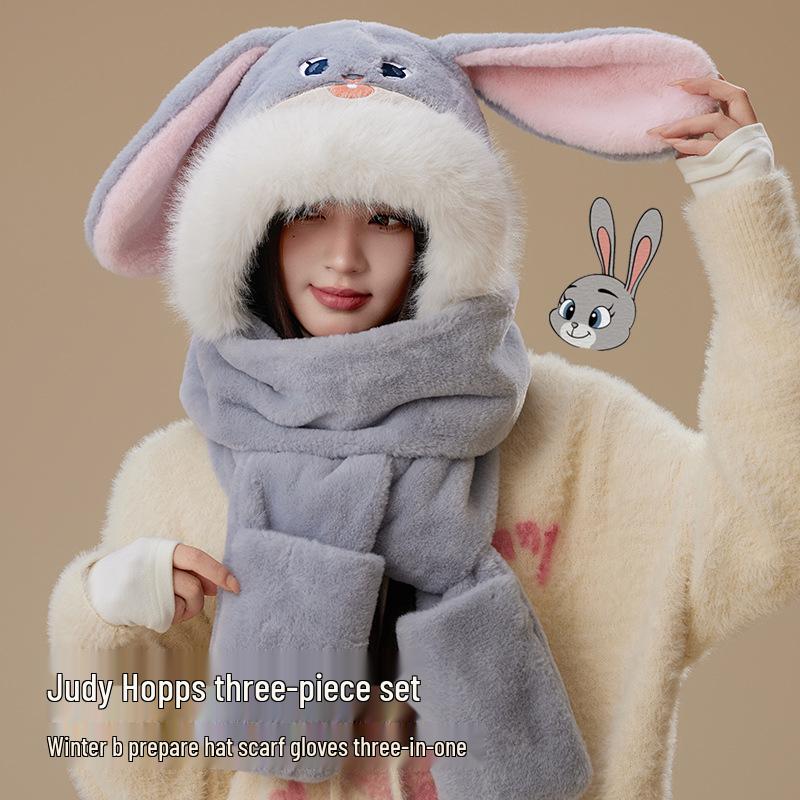Zootopia Judy Rabbit Winter Warm 3-Piece Set: Plush Hat, Scarf, and Gloves