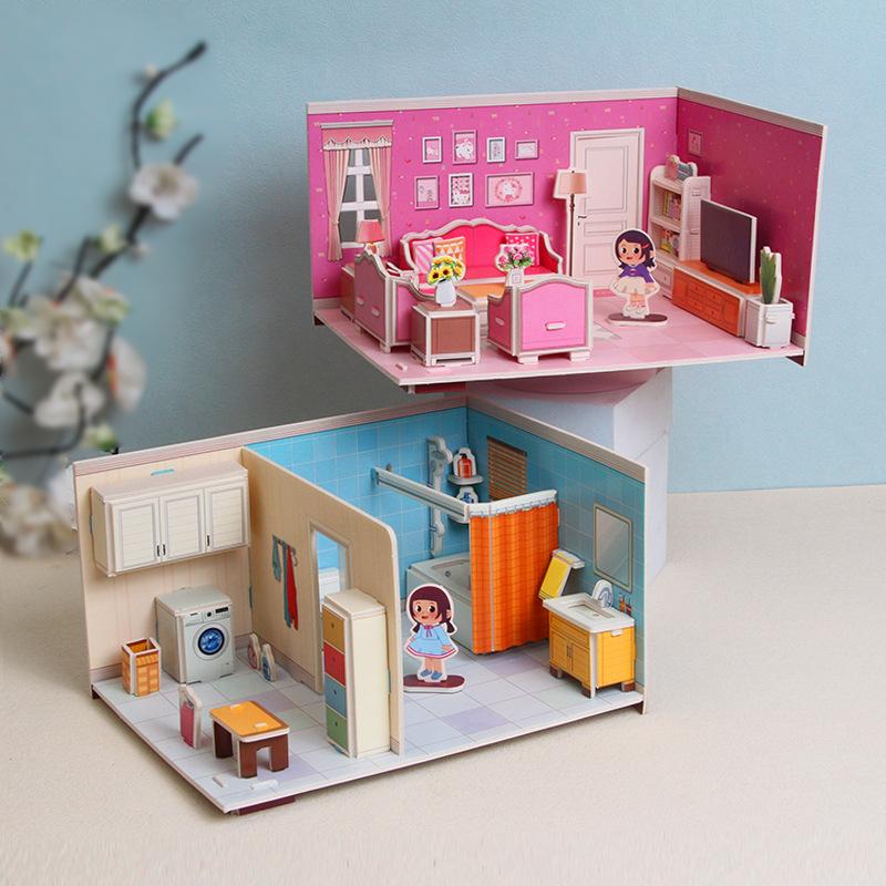 3D Paper House Stereo Puzzle Kindergarten School DIY Handmade Educational Assembly Toy For Girls Kids WL-1690-7