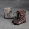 Johnature Echtes Leder Plissiert Runde Zehe Kurze Stiefel Retro Weichsohlige Vielseitige Damenschuhe
