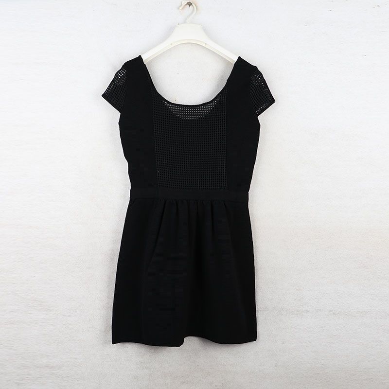 

Sunshine House Summer and Autumn New Export European and American Women s Clothing round Neck Cut Out Short Sleeve Knitting Dress Slimming Dress Black L: Bust Size 88-96