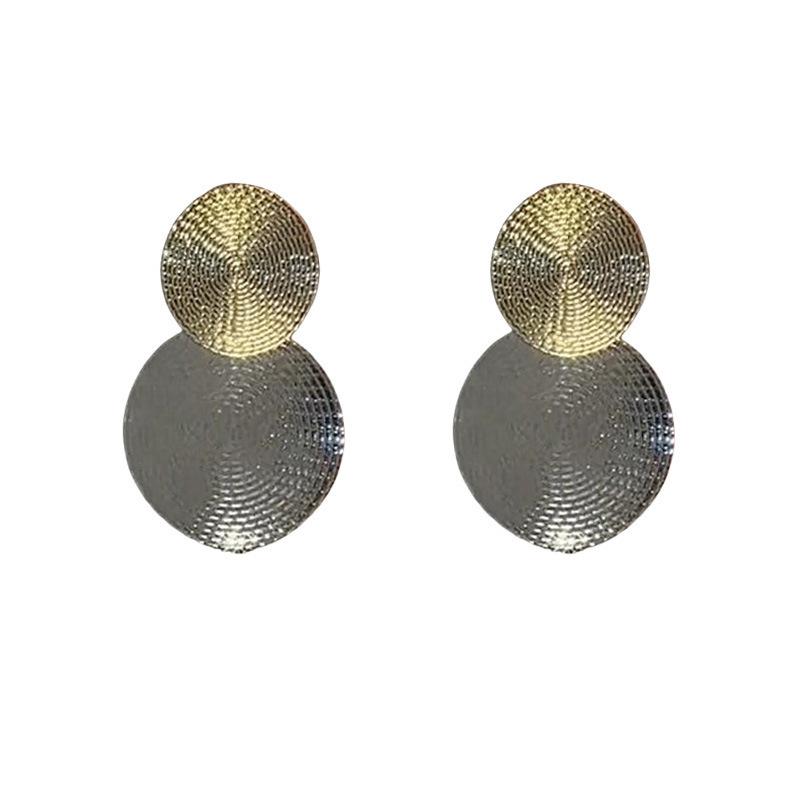 European and American 111 silver needle light luxury exaggerated geometric earrings, temperament round sequins large circle two-color earrings
