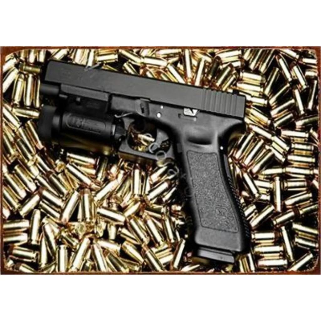 Vintage NEW Pistol HD Tin Painting Metal Sign Poster Home Living Room Bar Club Party Man Cave Art Wall Decorativ Iron Painting