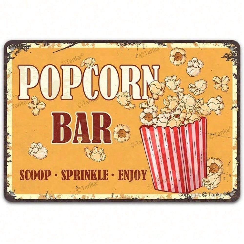 Tin Sign Retro Wall Art, Vintage Popcorn Decor for Kitchen Cinema 8x12 Inch