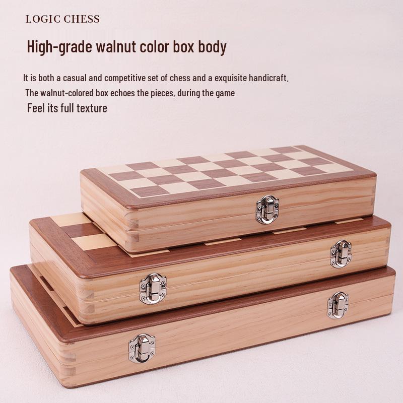 Magnetic Solid Wood Chess Set with Foldable Board - Double Queen Edition, Large Size, Adult & Educational Toy for Kids.