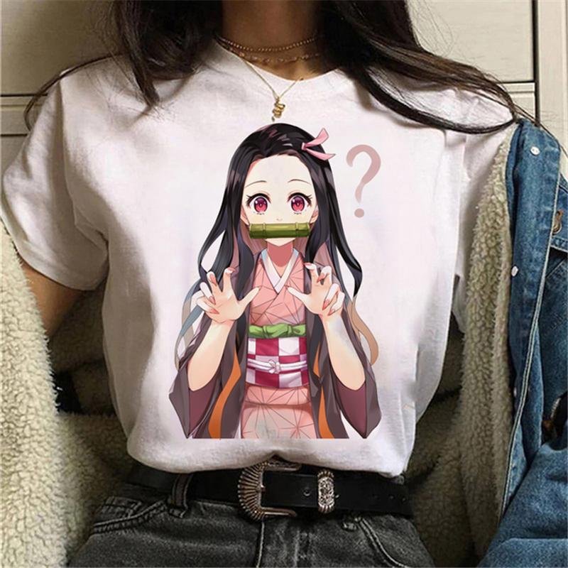 

Женская футболка Kamado Nezuko Футболка с принтом Женская японская аниме Demon Slayer Kawaii Графические футболки унисекс Y2K Забавные топы Футболка