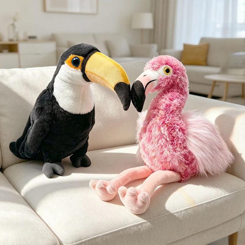 22/35cm Simulation Lifelike Birds Flamingo Plush Doll Stuffed Animal Soft Toucan Baby Appease Toys Funny for Kids Gift Decor
