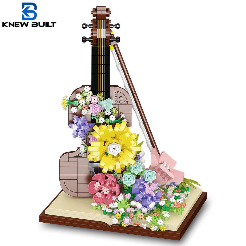 Dreamy Flower Violin Mini Building Blocks Toys Set Fusion of Music & Floral Aesthetics Detailed Design Holiday Gift