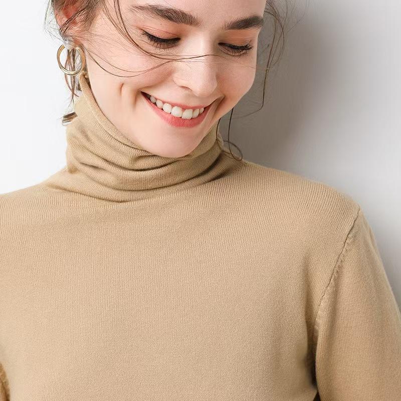 harajuku Women Slim Turtleneck Solid Pullover Cashmere Wool Blending Sweater Autumn And Winter Long-Sleeved Knit Bottoming Shirt