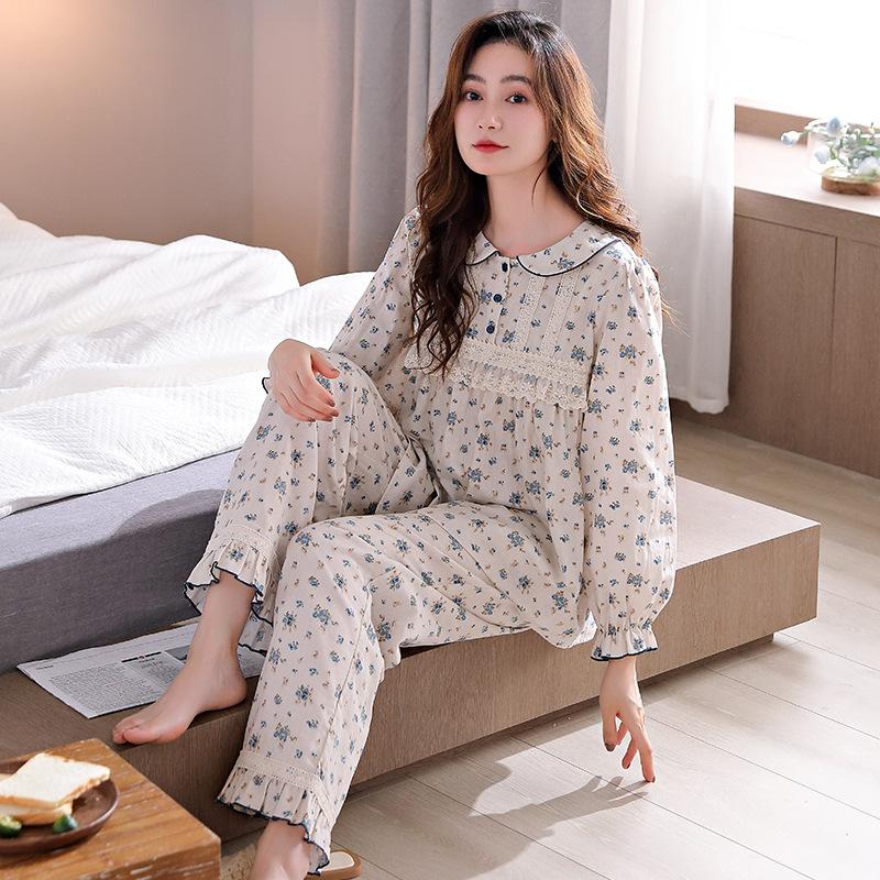 Pajamas women's spring and autumn pure cotton long-sleeved women's autumn cotton thin middle-aged mothers can wear loungewear in autumn and winter