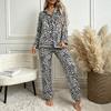Pajamas Women's Leopard Print Lapel Ice Silk Long-sleeved Trousers Two-piece Set Women's Loungewear