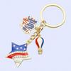 Independence Day Keychain Pendant, Enamel Zinc Alloy Key Holder with USA Letters Stars Hearts Patriotic Design, American Flag Accessory