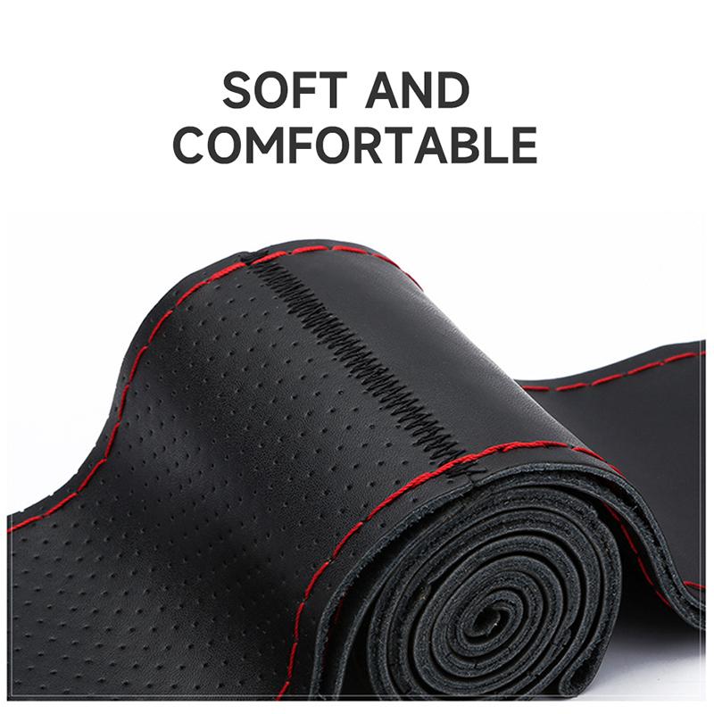 SEAMETAL Cowhide Steering Wheel Cover Soft Leather Steering Cover Wear-Resistant Anti Scratch Steer Wheel Protector for 37-39cm