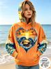 Women Fleece Hoodie Ocean Sunset Heart Sea Turtle Dolphin Butterfly Print Pullover