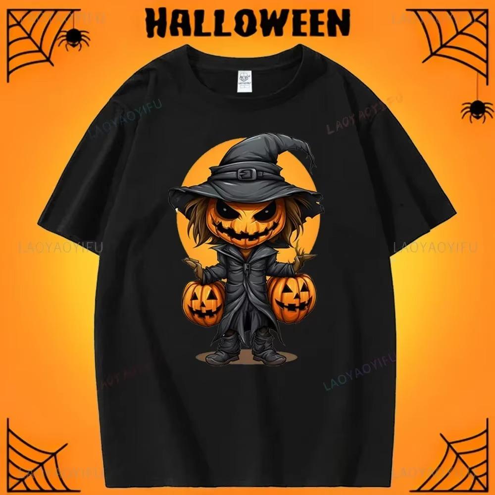 Fun Pumpkin Men Fashion Vintage Halloween T Shirt Spooky Ghost Tops Woman Print Short Sleeved Round Neck Tee Ropa De Mujer