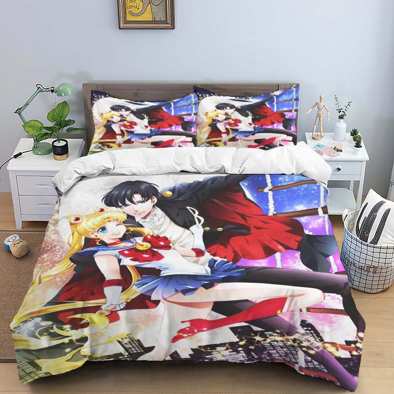 This three-piece bedding set, themed around the classic anime "Sailor Moon," features soft and comfortable duvet and pillowcases