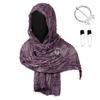 Medieval Style Hooded Cloak Scarf with Distressed Fabric and Metal Brooch Fastener for Cosplay LARP Renaissance Festival Costume Accessory