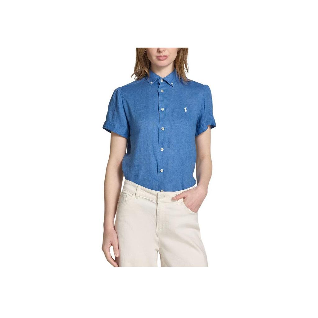 Polo Ralph Lauren SS24 Pony Embroidered Single-Breasted Short Sleeve Shirt Women Shirts Blue 211874919-007