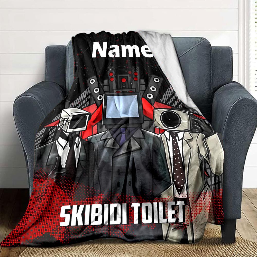 Customizable Skibidi Toilet Multiverse1 Throw Blanket – Personalized Name, All-Season Cozy Snug Blanket, Machine Washable, Personalized Blanket