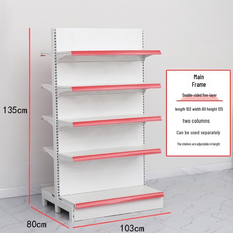 Adjustable Supermarket Display Rack for Snacks and Food, Single/Double-Sided, Ideal for Convenience Stores and Mother & Baby Products.