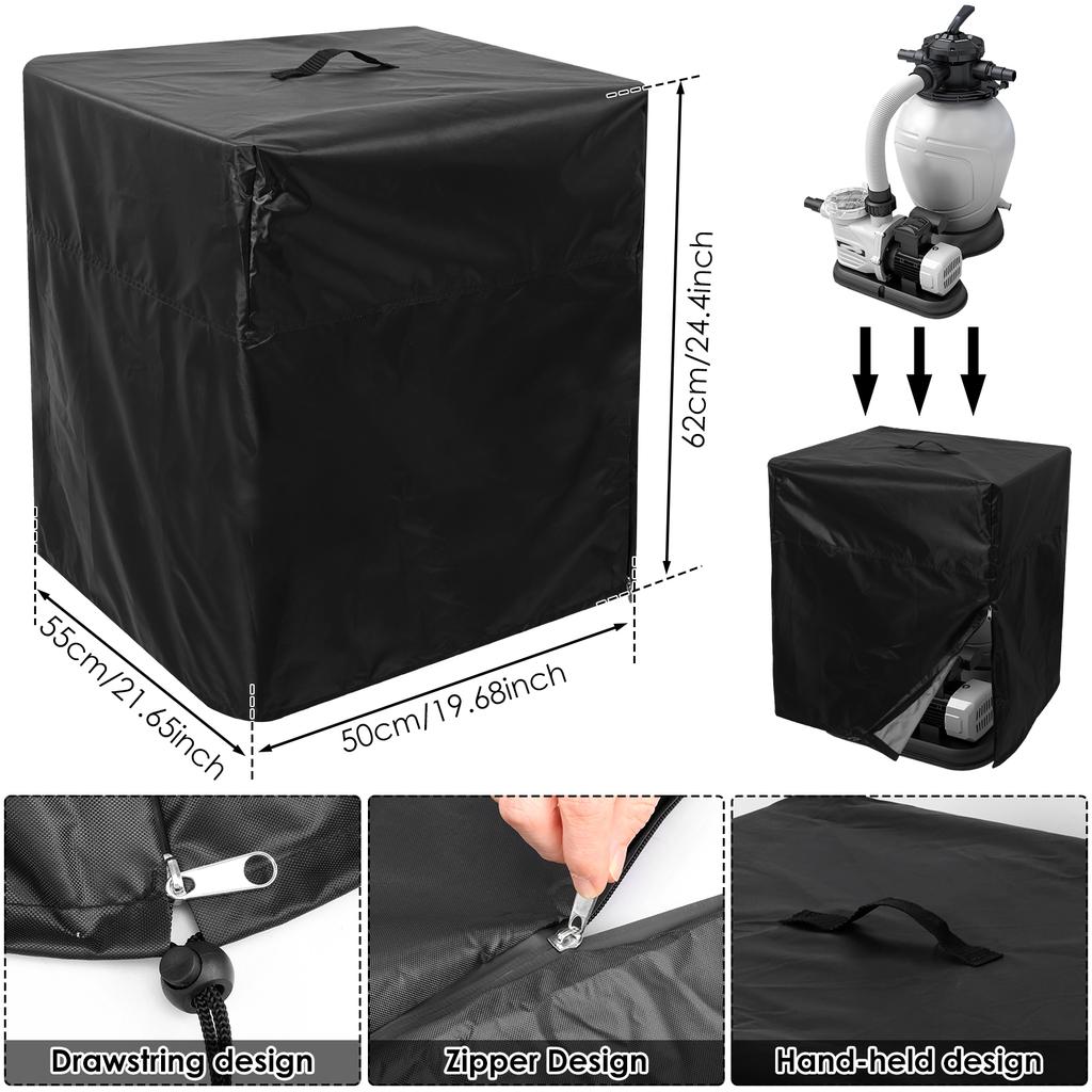 Water Pump Cover Oxford Cloth Sand Pool Filter Cover with Zipper Adjustable Drawstring Waterproof Dustproof Furniture Protector