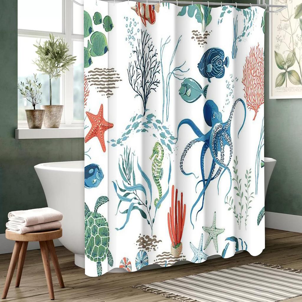 Želva Velryba chobotnice Koupelnový závěs Koupelnová písmena Sprchový závěs Vodotěsný S 12 háčky Ryby Domácí dekorace Doprava zdarma