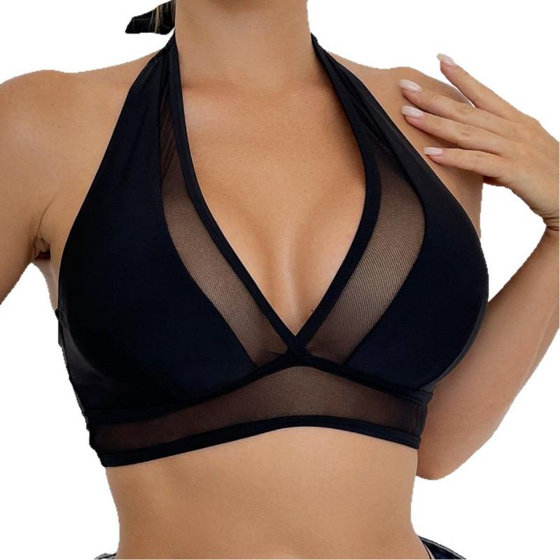 

Кружевной сексуальный топ для плавания с глубоким V-вырезом, топ на шейном ремешке, облегающий однотонный сексуальный сетчатый одинарный топ, комплект из 2 предметов XL