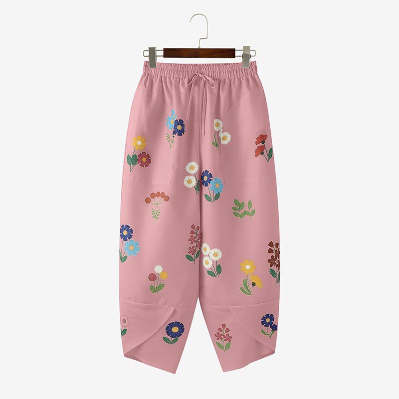 

ZANZEA Женские повседневные укороченные брюки свободного кроя с эластичной талией и цветочным принтом 5XL розовый