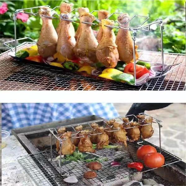 Stainless Steel Folding BBQ Chicken Leg Rack for Home & Outdoor Use