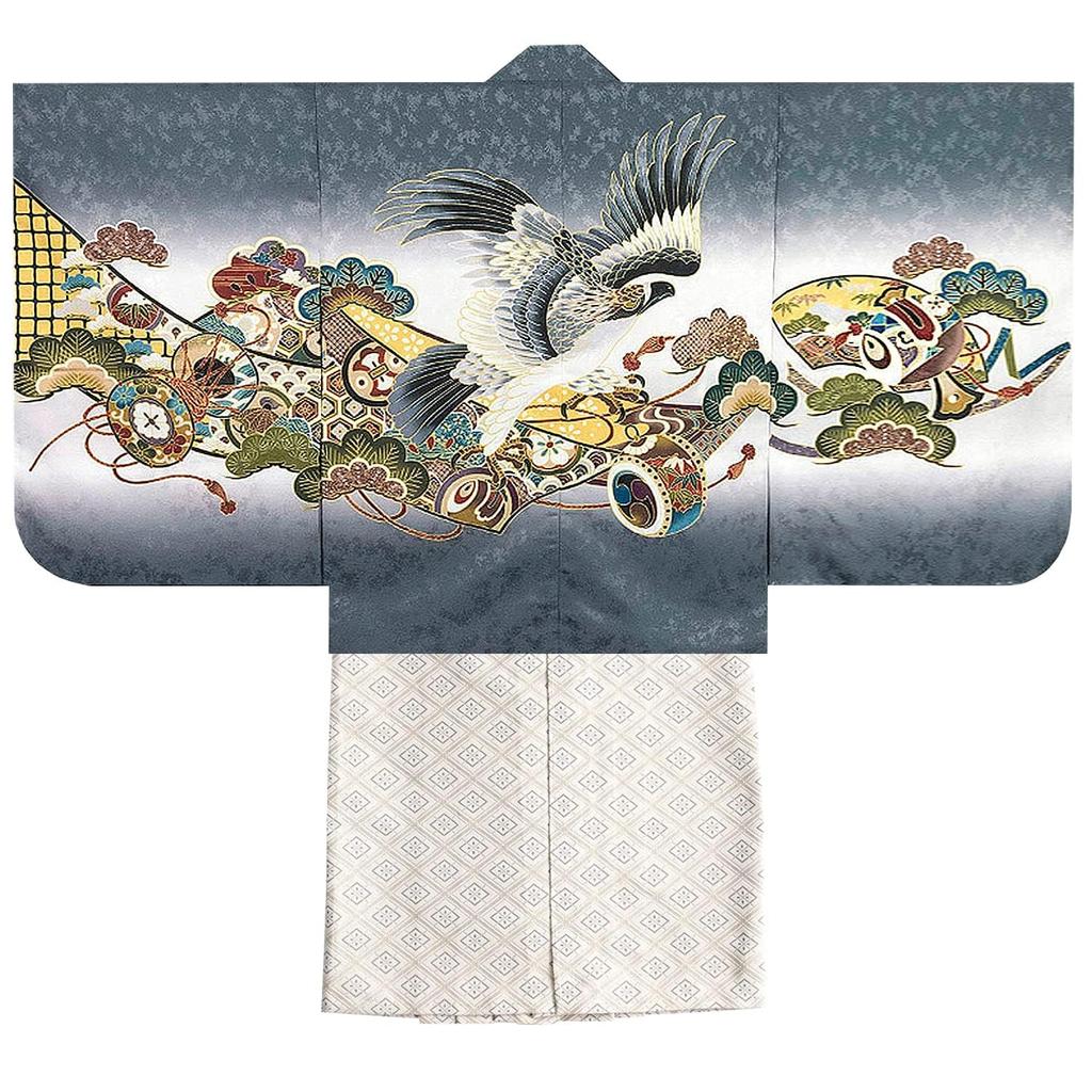 Kimono Full Set and Eba A Hawk Drum Gray Narihira [KYOETSU] 5-Year-Old Boy's Shichi-Go-San Set, (Haori Hakama), 753, ((06) - + Diamond)