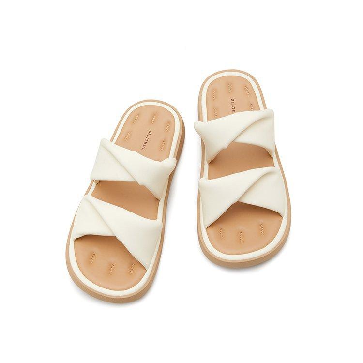 Thick bottom stepping on shit sofa soft slippers new summer wear flat bottom one-word drag comfortable cool slippers women