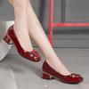 Fashion Soft-soled Women's Single Shoes 2025 Spring Autumn New Shallow Mouth Thick Middle Heel Work Shoes Female Round Toe Leather Pumps