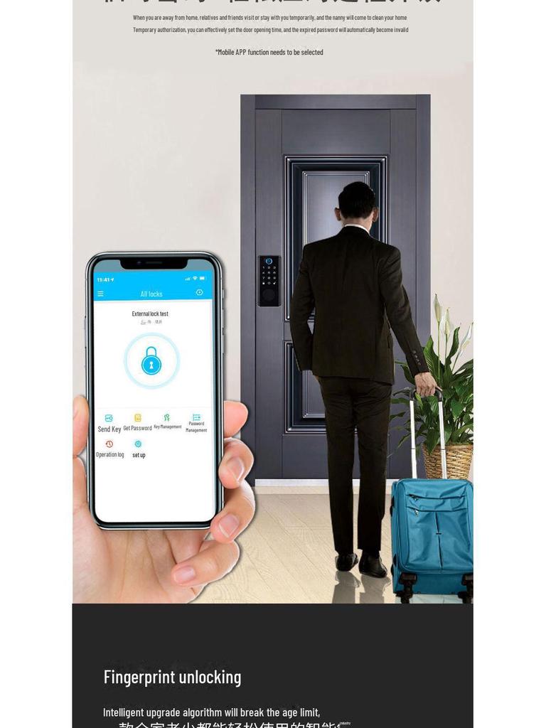 Smart WiFi Graffiti Lock: Electronic Deadbolt for Wooden Doors with Fingerprint, Key Card, and Password Access