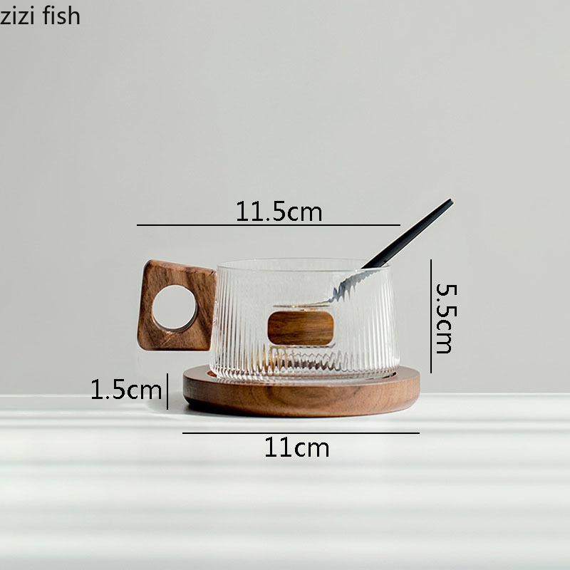 Creative Wooden Handle Glass Mug Solid Wood Coaster Breakfast Cup Oat Cup Milk Cups Coffee Mug Household Water Cups Tea Cup