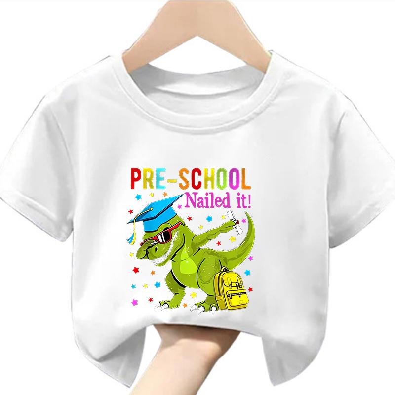 PreSchool Nailed It Dinosaur Printed Casual RoundNeck ShortSleeved TShirt for Boys And Girls Modal fabric 110