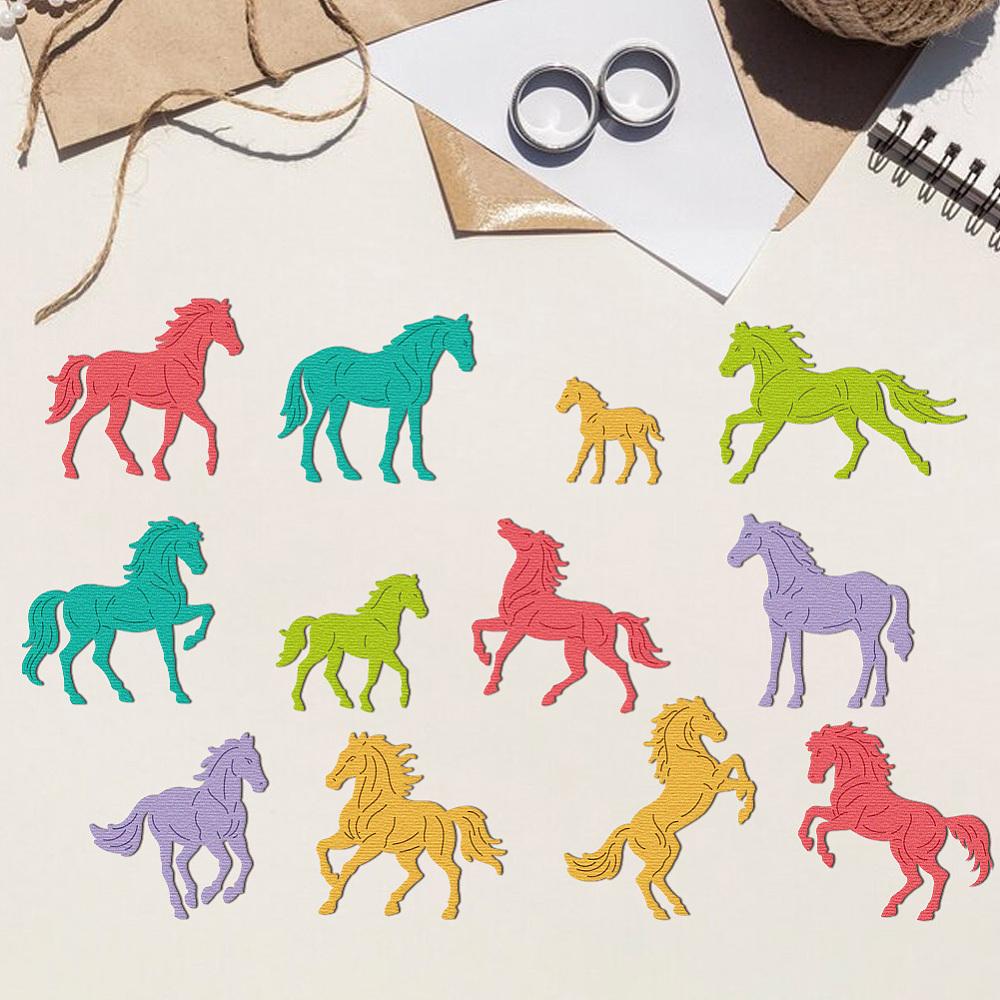 Horse Theme Carbon Steel Cutting Dies Stencils for DIY Scrapbooking Photo Album Decorative Embossing Paper Card 97~99x147~152x0.8mm 2pcs/set